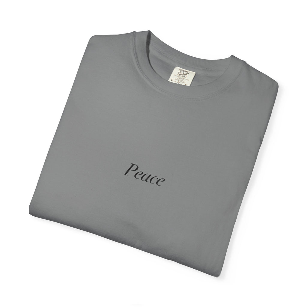 Peace Minimalist T‑Shirt — Japanese Shrine Illustration & Poem Back Print