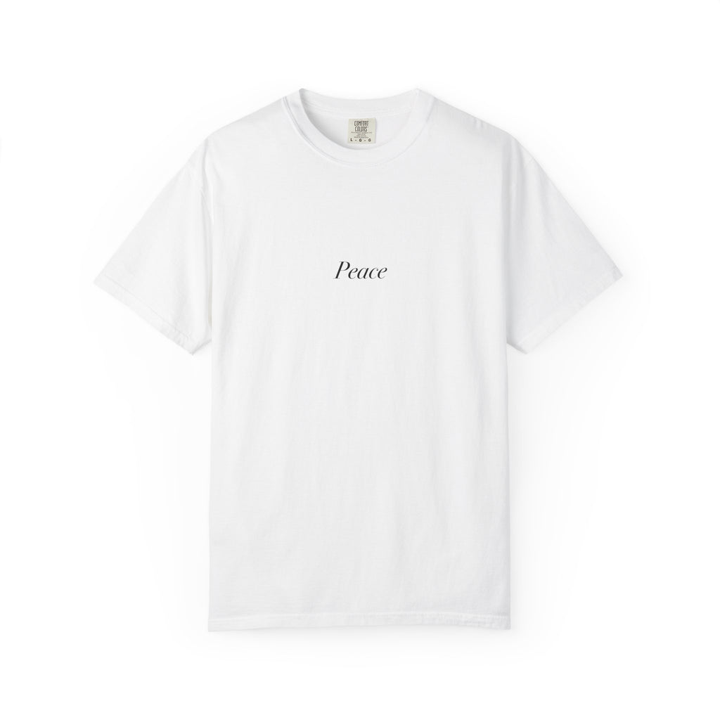 Peace Minimalist T‑Shirt — Japanese Shrine Illustration & Poem Back Print
