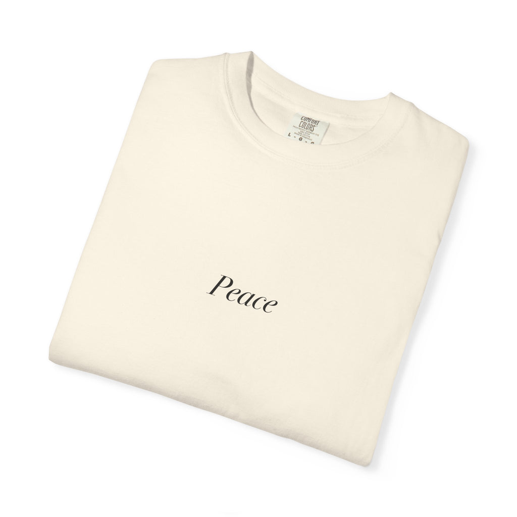 Peace Minimalist T‑Shirt — Japanese Shrine Illustration & Poem Back Print