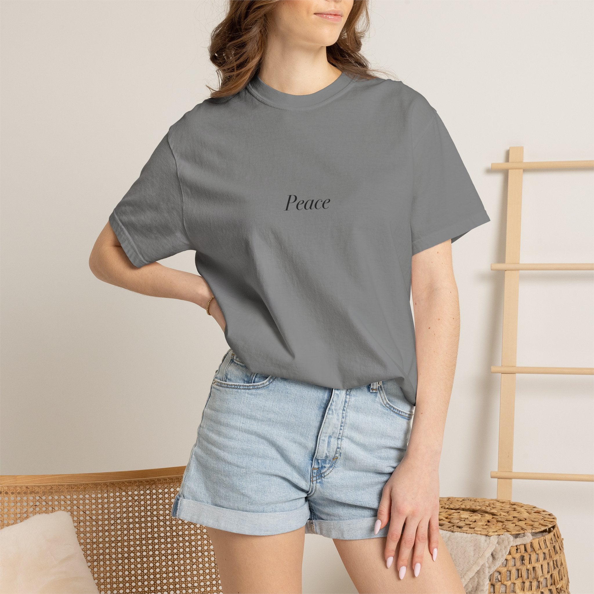 Peace Minimalist T‑Shirt — Japanese Shrine Illustration & Poem Back Print