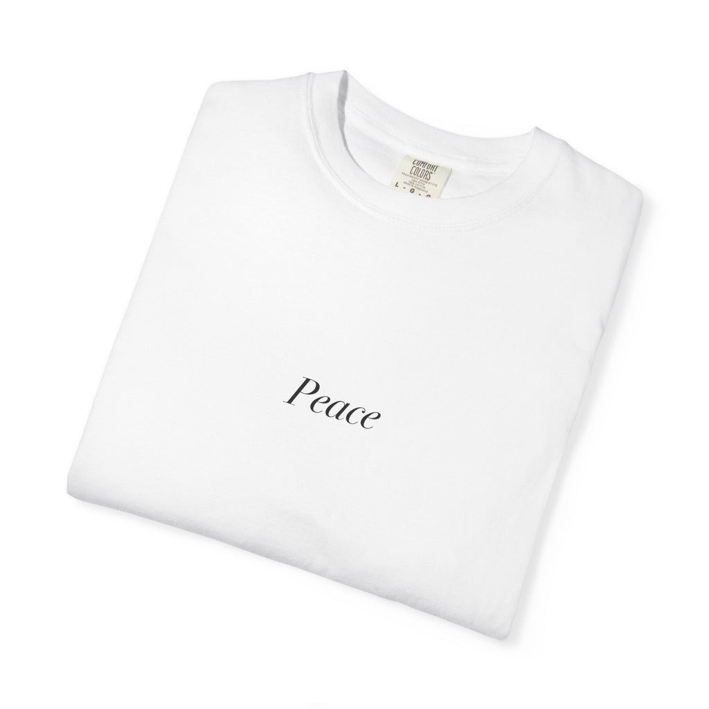 Peace Minimalist T‑Shirt — Japanese Shrine Illustration & Poem Back Print