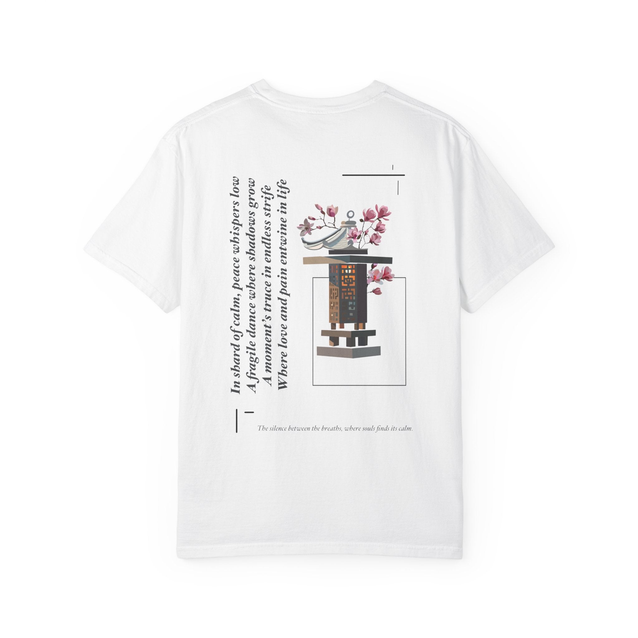Peace Minimalist T‑Shirt — Japanese Shrine Illustration & Poem Back Print