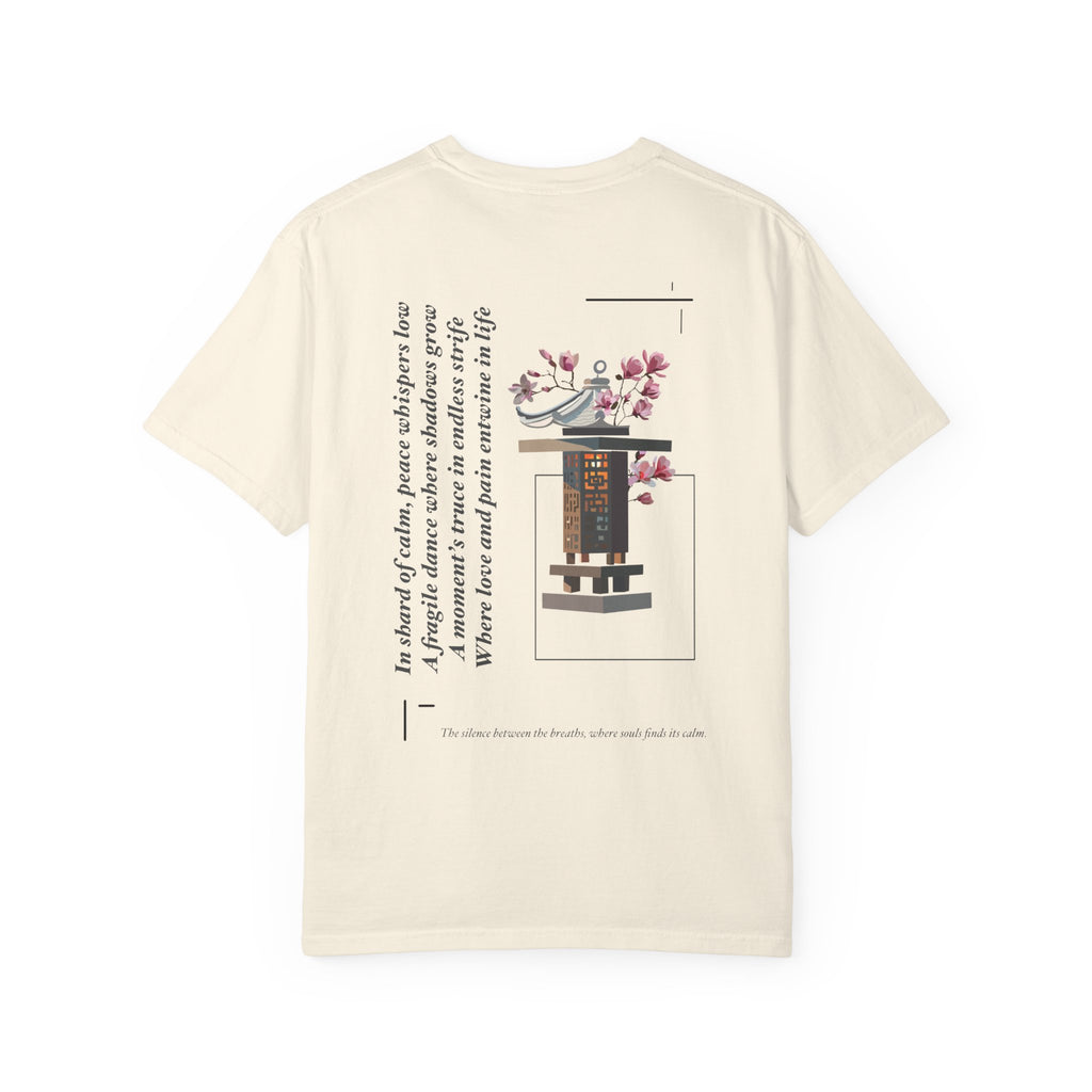 Peace Minimalist T‑Shirt — Japanese Shrine Illustration & Poem Back Print
