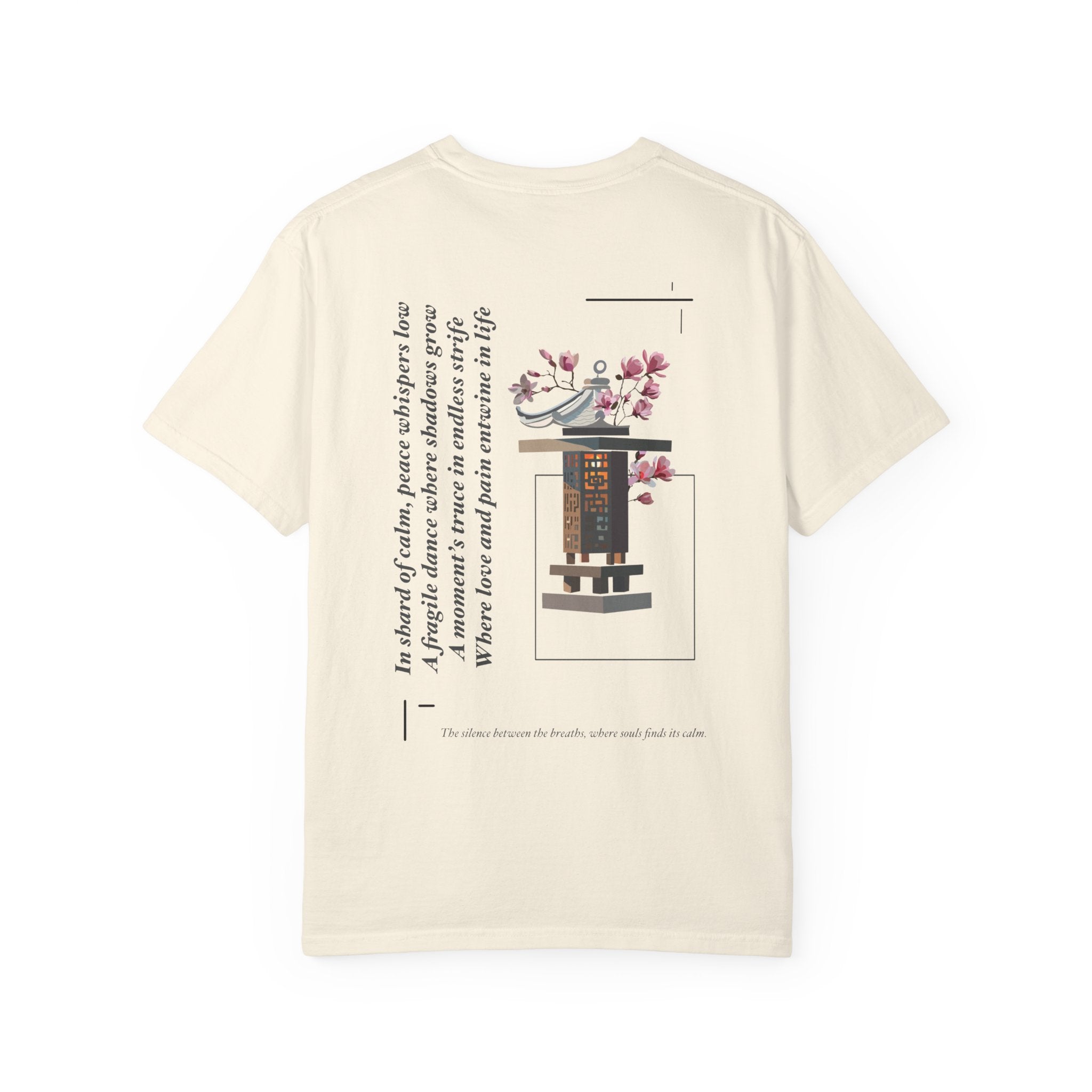 Peace Minimalist T‑Shirt — Japanese Shrine Illustration & Poem Back Print