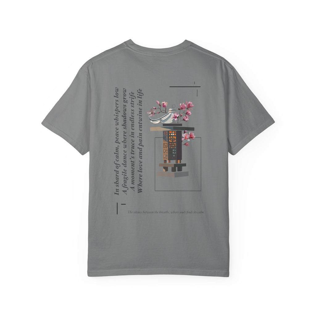 Peace Minimalist T‑Shirt — Japanese Shrine Illustration & Poem Back Print