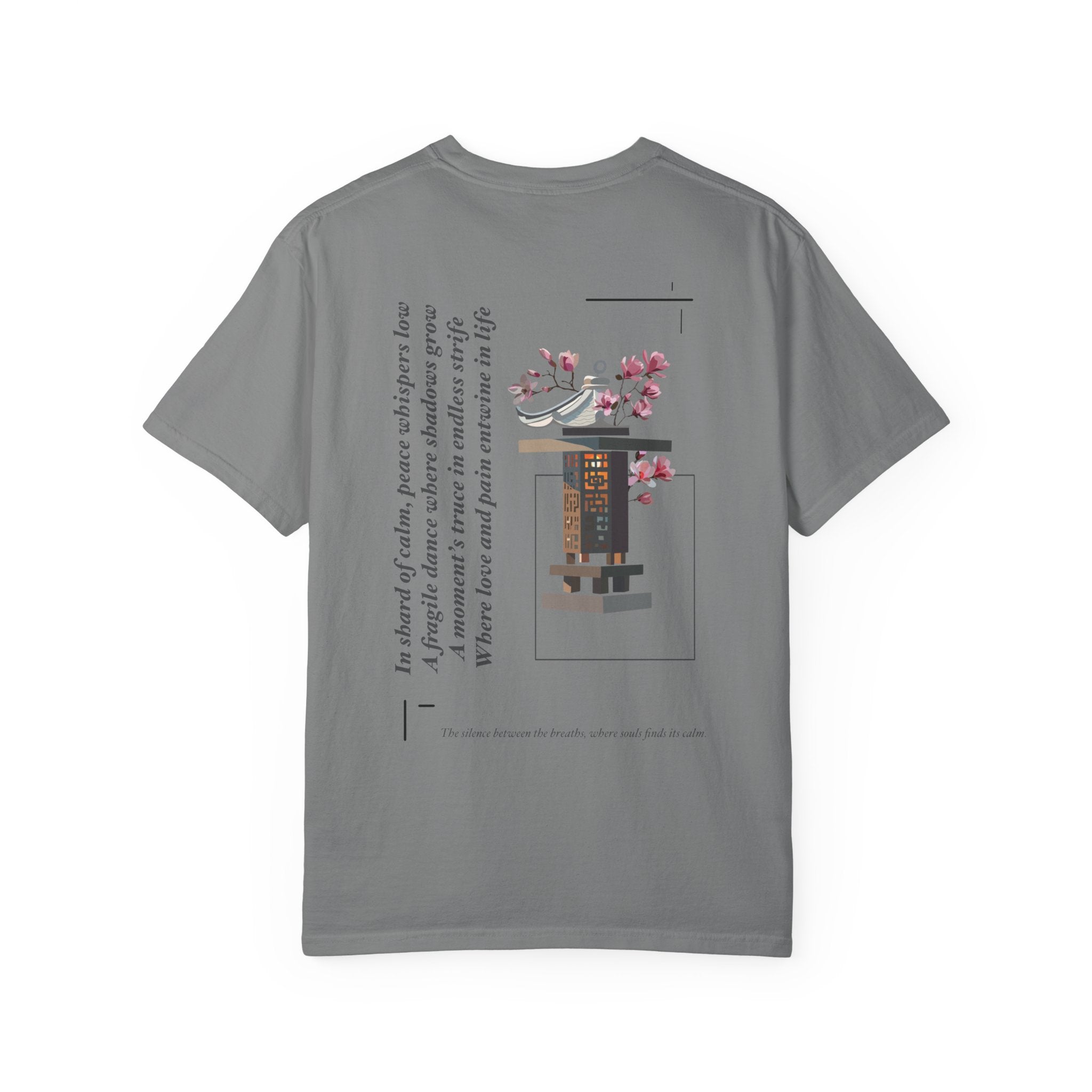 Peace Minimalist T‑Shirt — Japanese Shrine Illustration & Poem Back Print